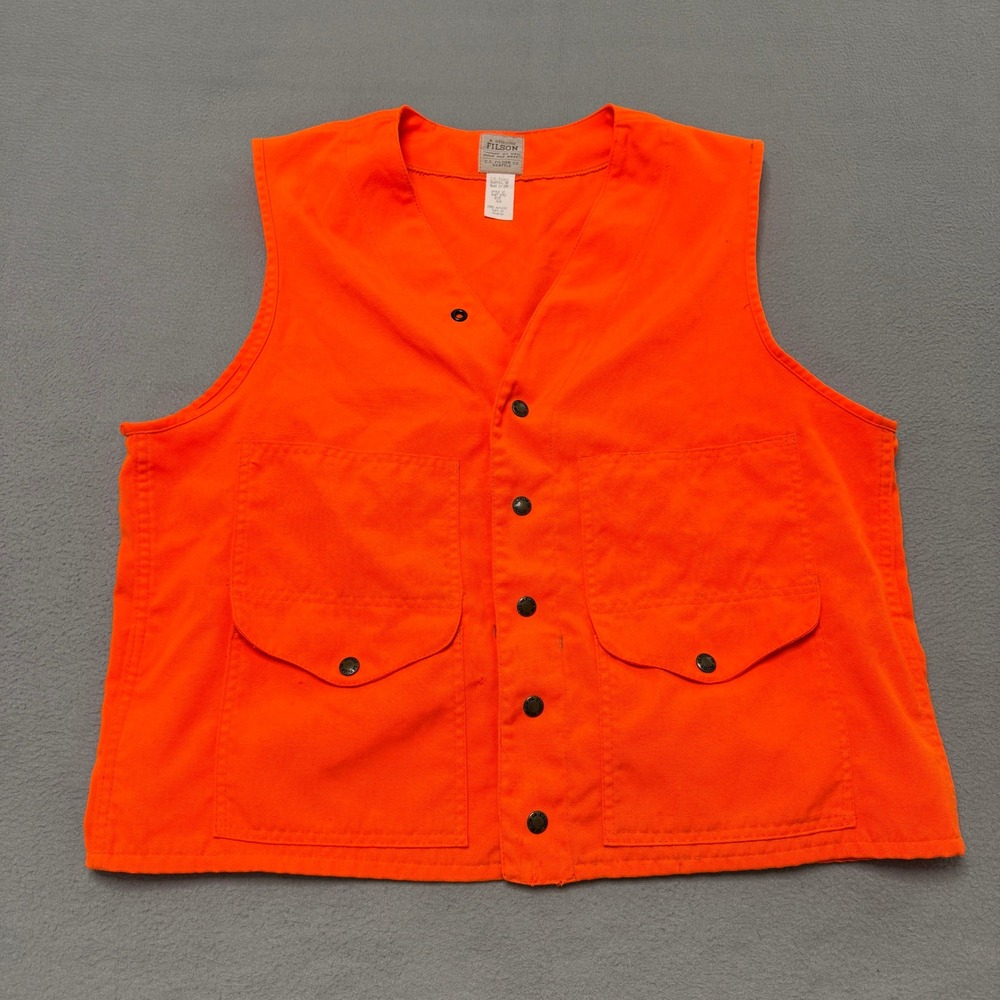 CC Filson Hunting Vest Mens 46 Blaze Orange Safety Snap Front Style 12 USA